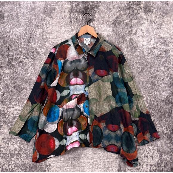 M Square By Neetu Malik Top 2 / US 12 - 14 Womens Printed Gauze Button Shirt - Picture 1 of 8